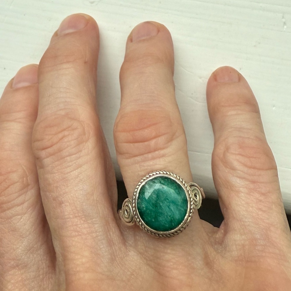 Sterling Green Agate Ring - image 2